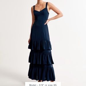 Abercrombie ruffle tiered navy dress